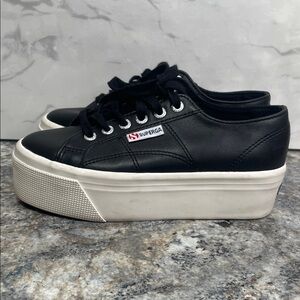 Superga Women's Black and White Platform Sneakers